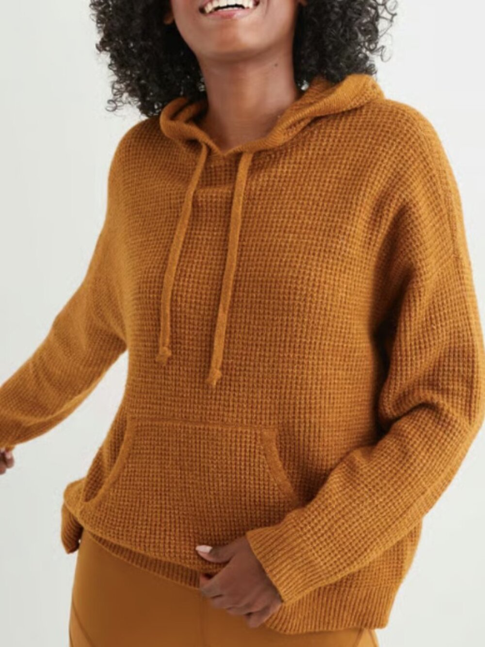 Aerie Waffle Knit Oversized Hoodie- Mustard -S
